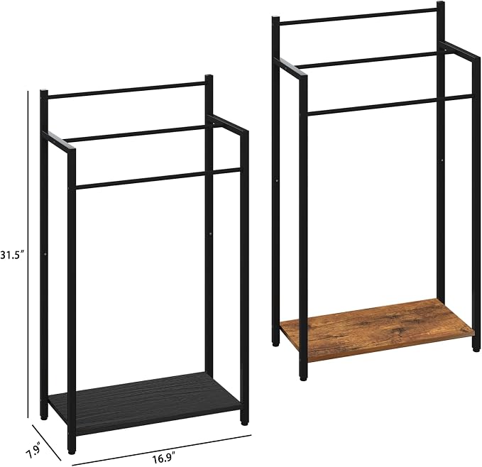 16.9" W Freestanding Towel Rack with Black Wood Shelf | 3 Tier Blanket Ladder Stand for Bathroom Living Room, Metal Frame,31.5"H x 16.9"W x7.9"D
