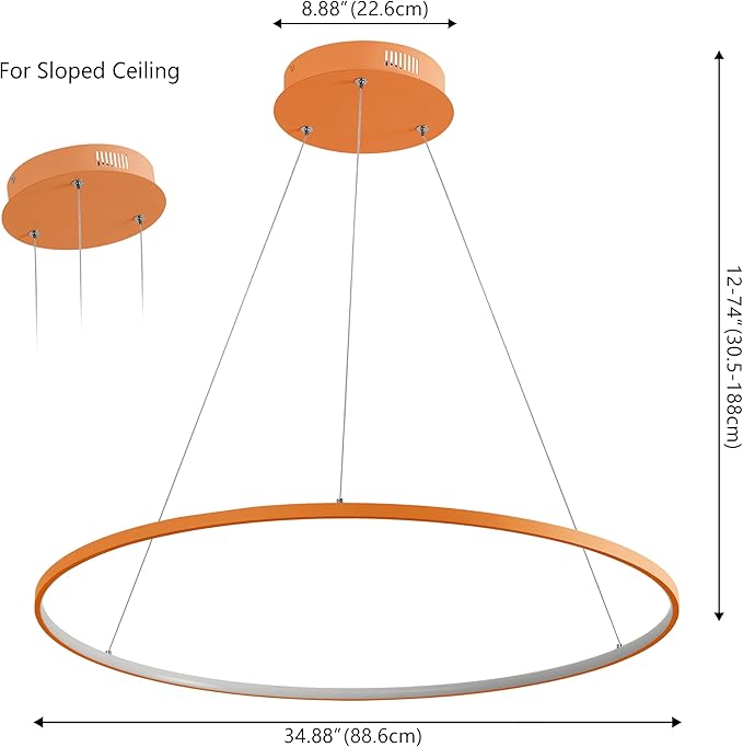 JONATHAN Y 35" Orange Modern Integrated LED Pendant Light, Dimmable Round Hoop Chandelier for Kitchen Island, Dining Room, Adjustable Height Metal Hanging Light (JYL7220G)