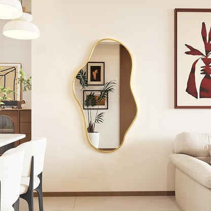 Irregular Full Length Mirror, 26"x46" Full Body Mirror with Metal Frame, Asymmetrical Mirrors for Entryway Bathroom Living Room Bedroom, Horizontal or Vertical Hanging