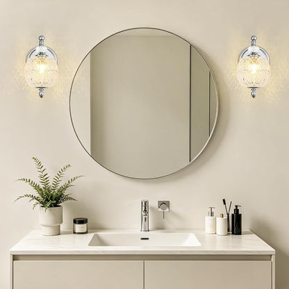 1 Piece Brushed Chrome Wall Sconce, 1-Light Mid Century Modern Brushed Chrome Finish Wall Sconce with Globe Glass Shade, Modern Light for Bathroom, Bedroom, Living Room,Powder Room