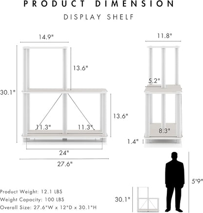 Homes: Inside + Out Apexa Modern 3-Cube Ladder Shelving Units, Collectibles Display Shelves, Easy Assembly Standing Shelf, Home Storage Organizer for Living Room, Bedroom, Office, Taupe Grey