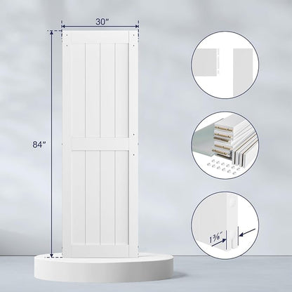 SMARTSTANDARD 30" x 84" White Sliding Barn Door with 5FT Black Hardware | Pre-Drilled Ready to Assemble, Waterproof PVC Coating, H-Frame