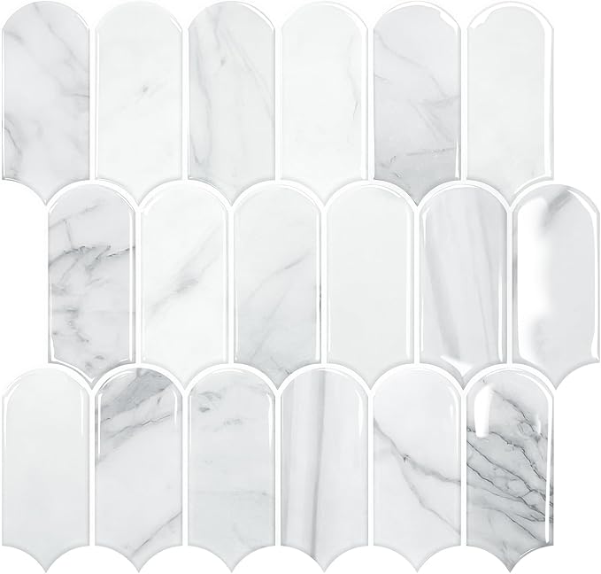 Vamos Tile Peel and Stick Backsplash,Thicker Design, Statuary White,10 pcs | Self Adhesive Vinyl Wall Tiles with White Grout, Stick on Backsplash for Kitchen, Bathroom, RV