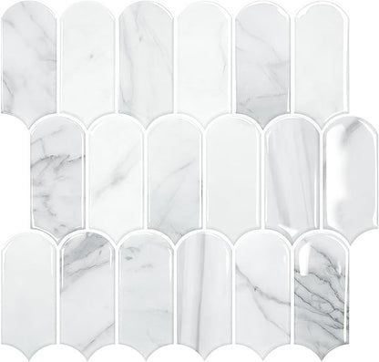 Vamos Tile Peel and Stick Backsplash,Thicker Design, Statuary White,10 pcs | Self Adhesive Vinyl Wall Tiles with White Grout, Stick on Backsplash for Kitchen, Bathroom, RV