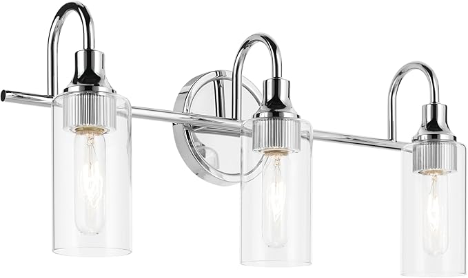 Kichler Kavi 23" 3-Light Vanity Light with Clear Glass in Chrome, Damp Rated, for Bathroom, Powder Room, Over a Mirror, (23" W x 10" H), 55211CH