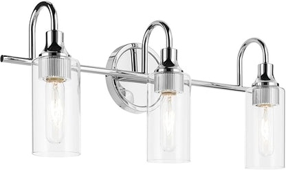 Kichler Kavi 23" 3-Light Vanity Light with Clear Glass in Chrome, Damp Rated, for Bathroom, Powder Room, Over a Mirror, (23" W x 10" H), 55211CH