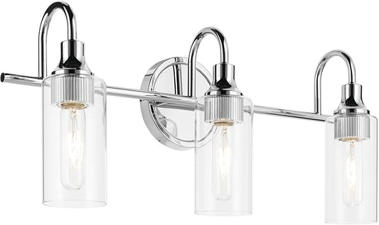 Kichler Kavi 23" 3-Light Vanity Light with Clear Glass in Chrome, Damp Rated, for Bathroom, Powder Room, Over a Mirror, (23" W x 10" H), 55211CH