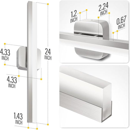 Yarra-Decor 24-inch LED Bathroom Vanity Light Bar,Vanity Lighting Fixtures for Mirror Illumination,Indoor Daylight White Wall Light 6000K (Nickel)
