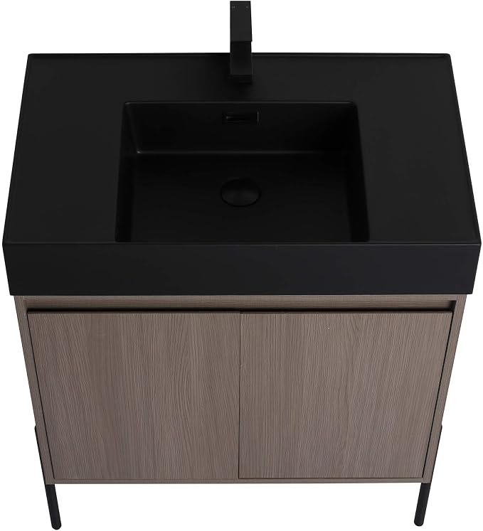 Crownpoint 30 Inch Bathroom Vanity with Sink, Black Sink, Gray Oak Finish, Full Assembly Required, Elegant Bathroom Vanities for Modern Homes