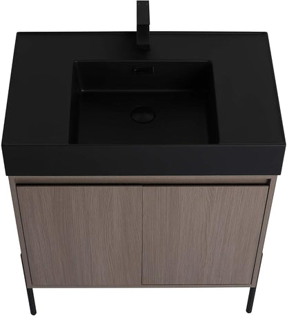 Crownpoint 30 Inch Bathroom Vanity with Sink, Black Sink, Gray Oak Finish, Full Assembly Required, Elegant Bathroom Vanities for Modern Homes