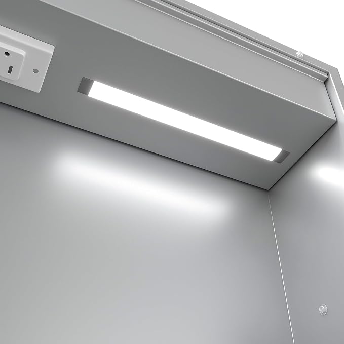 48"W x 32"H LED Medicine Cabinet with Mirror, 3-Door, Anti-Fog, Bathroom | 3-Color Stepless Dimming, 10-Level Brightness, Touch Control, Adjustable Shelves, DTC Soft-Close Hinges, for Vanity