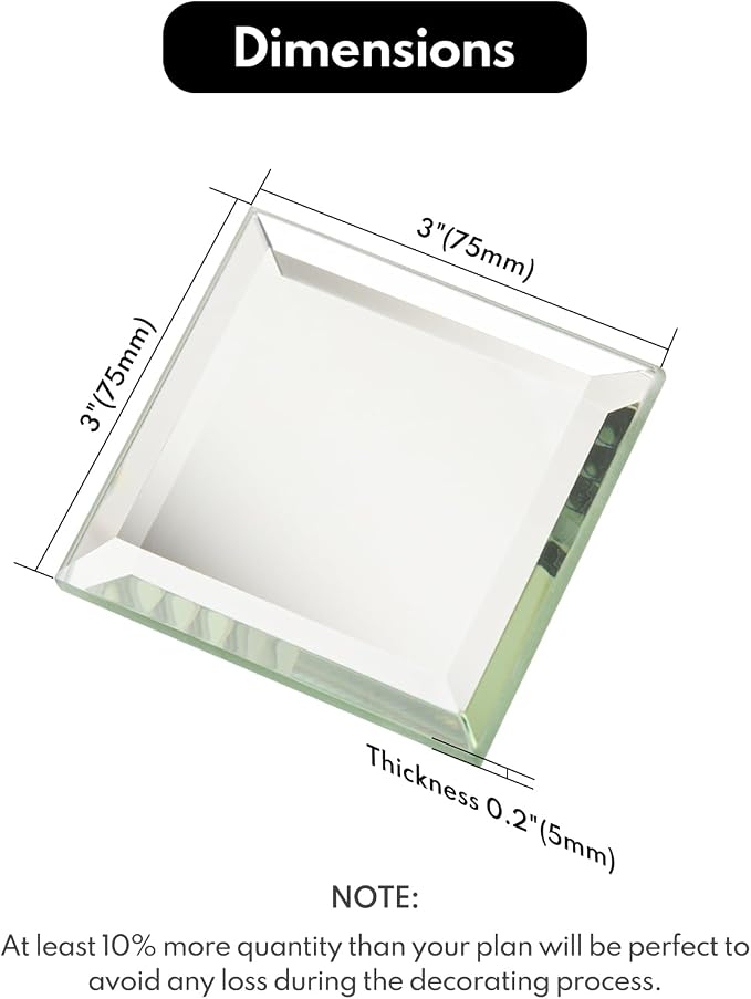 Peel and Stick 3 Inch Beveled Mirror Glass Tile Silver Crystal Mosaic Tile for Kitchen Backsplash Bathroom (3x3 Inch, 32 Sheets)