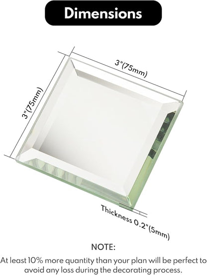 Peel and Stick 3 Inch Beveled Mirror Glass Tile Silver Crystal Mosaic Tile for Kitchen Backsplash Bathroom (3x3 Inch, 32 Sheets)