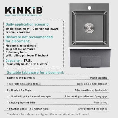 Black Topmount Kitchen Sink - 13”×15” Single Bowl Sink
