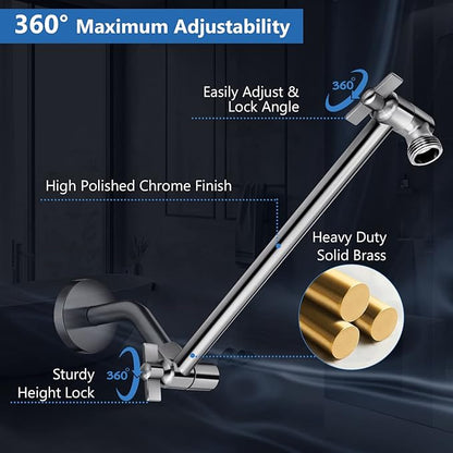 Shower Head Combo,10" Brushed Nickel High Pressure with 11" Extension Arm | Rain Shower Head with 5 Settings Handheld Shower Head Combo,Powerful Shower Spray Against Low Pressure Water