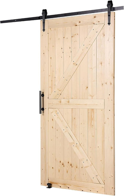 VEVOR 42in x 84in Sliding Barn Door with 7ft Barn Door Hardware Kit Included & Handle, Water-Proof Solid Wood, Easy Assembly, for Interior Rooms & Storage Closet, K-Frame, DIY, Stainable, Natural