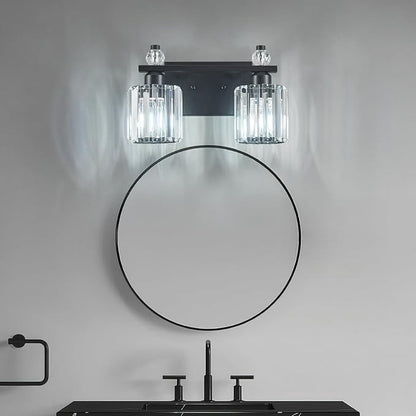 Bathroom Vanity Lights 2-Light Sand Black Modern Crystal Vanity Light Fixtures Over Mirror Crystal Bathroom Vanity Lighting Fixtures