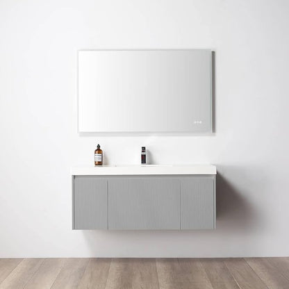 Blossom Wall Mounted 48 Inch Bathroom Vanity with Sink | All Wood Floating Bathroom Vanity Cabinet with Acrylic Sink, Soft-Close Drawer, Modern Minimalist Style Vanities for Bathroom (Light Grey)