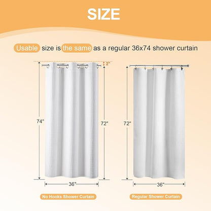 River Dream Cotton Blend No Hook Shower Curtain with Liner, White, 36x74 | with Snap in Liner, Heavyweight Waffle, Hotel Grade for Stall Bathroom, Water Repellent, Corner Magnets, Machine Washable