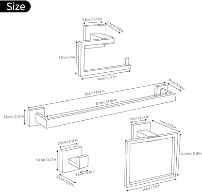 YACVCL 5-Piece Bathroom Hardware Accessories Set 23.6 inch Towel Bar Towel Rack Sets Modern Towel Ring Kit Stainless Steel Wall Mounted (Brushed Nickel)