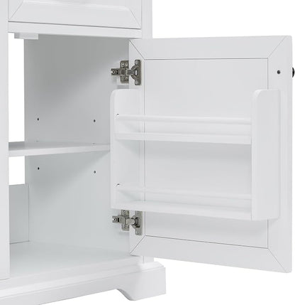 36" Bathroom Vanity with Ceramic Sink,Freestanding Storage Cabinet w/Soft-Close Door and 2 Tip-Out & 2 Drawers,Undermount Single Basin Bath Vanity Set w/Adjustable Shelf,White