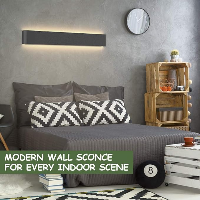 Aipsun 43.3in/40W LED Matte Black Modern Vanity Light Up and Down Wall Mount Light Indoor Wall Light for Bathroom Lighting Fixtures (Warm Light 3000K)