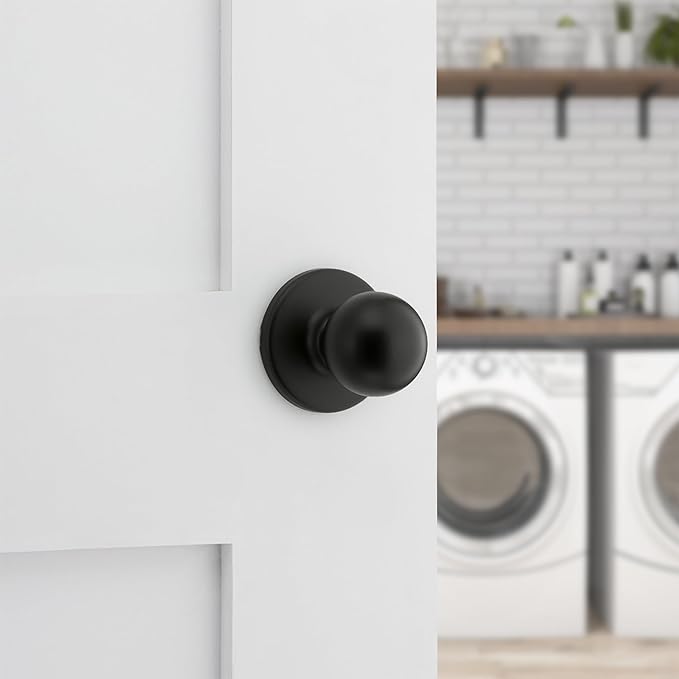 Kwikset Polo Interior Passage Door Knob, Handle for Closet and Hallway Doors, Non-Locking Doorknob in Matte Black, with Microban Protection