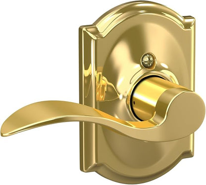 SCHLAGE Accent Lever with Camelot Trim Hall and Closet Lock in Bright Brass - F10 ACC 605 CAM
