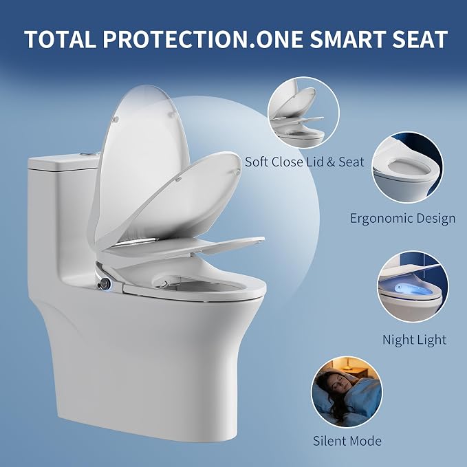 Elongated Electric Bidet Toilet Seat, Warm Water Bidet With Dryer | Luxury Smart Bidet with LED Display Panel, Adjustable Pressure, Steel Nozzle, Soft-Close, Wireless Remote, for Villa & Family