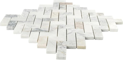 MSI Arabescato Venato White 1 in. x 2 in. Herringbone Honed Marble Mesh Mounted Mosaic Tile for Bathroom, Kitchen Backsplash, Accent Wall Tile, and Shower Wall Tile