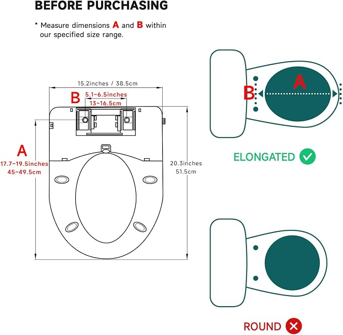 Bidet Seat with Warm Water and Dryer - Electrically Heated Elongated Toilet Seat with Adjustable Temperature, Gentle Closing, and Night Light