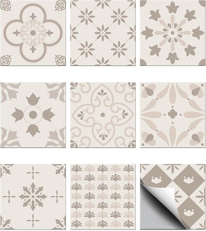 CHGCRAFT 36PCS Pastel Floral Tile Stickers Geometric Peel and Stick Wall Stickers Waterproof Self Adhesive Stick on Tile Decals for Kitchen Bathroom Wall Art Decor, 4x4 Inches