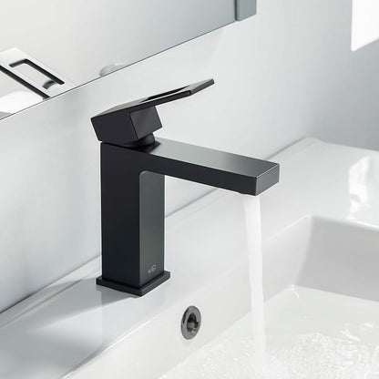 KBF1002 Solid Brass Single Handle Bathroom Sink Faucet, High Arc Cubic Spout Lavatory Faucet in Matte Black | Corrosion-Resistant, Modern Design, Easy to Install