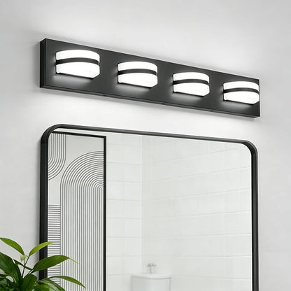 LED Dimmable Bathroom Vanity Light Fixtures, 1980LM 4 Light, Black Modern Matte Bathroom Lighting, Over Mirror Vanity Lights for Bathroom, Living Room, Bedroom ETL Certified