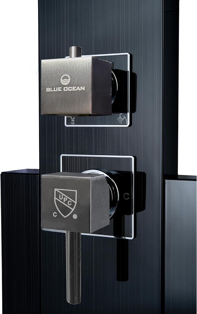 Blue Ocean 48 inch SPS824A Stainless Steel Shower Panel Tower with Rainfall Shower Head and Spout (Matte Black)