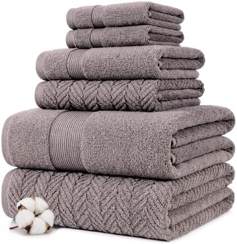 Modern Threads Otis 6-Piece 100% Cotton Towel Set – Zero Twist Jacquard Chevron – Includes 2 Bath Towels, 2 Hand Towels, 2 Washcloths – Absorbent, Quick Dry, Soft & Durable – Taupe