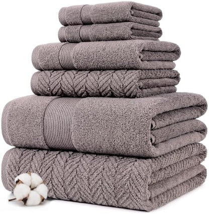 Modern Threads Otis 6-Piece 100% Cotton Towel Set – Zero Twist Jacquard Chevron – Includes 2 Bath Towels, 2 Hand Towels, 2 Washcloths – Absorbent, Quick Dry, Soft & Durable – Taupe