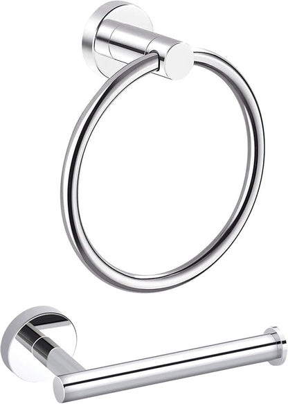 MARMOLUX ACC 2PCS Chrome Bathroom Hardware Set - Hand Towel Holder for Bathroom Wall & Toilet Paper Holder Wall Mount - Towel Holder Hanger Rack Stainless Steel Bathroom Set - Bathroom Towel Ring