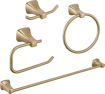 4 Piece Gold Bathroom Hardware Set - Brushed Gold Bathroom Accessories, 23.6 Inch Towel Bar | Towel Hook | Toilet Paper Holder | Hand Towel Holder (Dark Champagne Bronze)