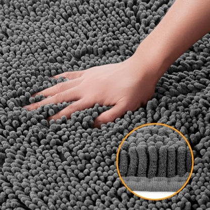 Yeaban Chenille Dark Gray Bathroom Rug 17"x24", Non-Slip Rubber Backing