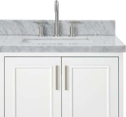 ARIEL Stafford 72-inch Bathroom Vanity with Sink,Solid Wood, 1.5-inch Italian Carrara Marble Countertop, Double Rectangular Porcelain Sink, 4 Soft Closing Doors, 6 Dovetail Drawers, White