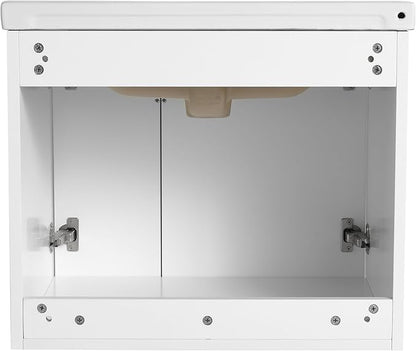 Malwee 24" Floating Bathroom Vanity with Sink, 24 Inch Single Sink Wall Mounted Bathroom Vanity, with 2 Doors and White Ceramic Basin Top, White Cabinet Set with 3 Color Handles(081-24)