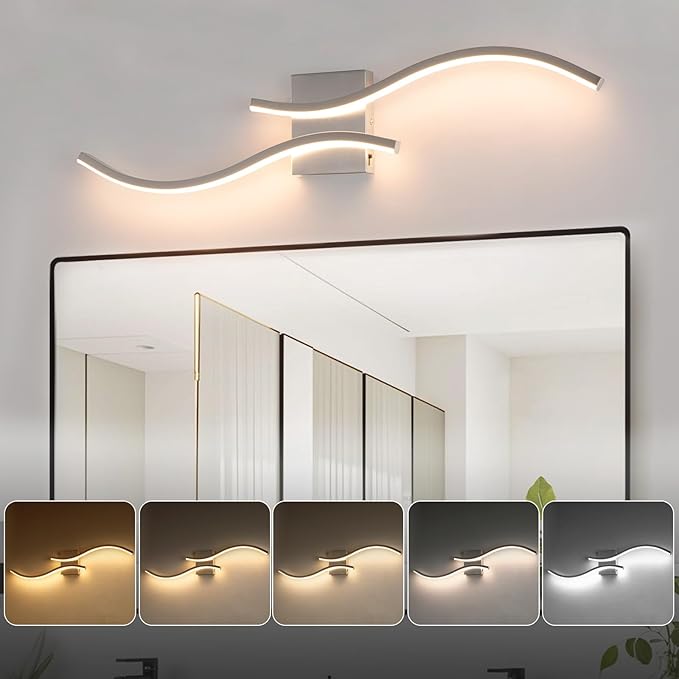 Bathroom Vanity Light Fixture, 26W 5CCT Dimmable Modern Led Bathroom Light Fixtures Over Mirror, LED Vanity Lighting Bar for Bathrooms (Brushed Nickel, 31.5inch)