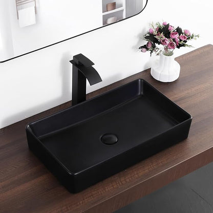 Black Vessel Sink Rectangle 24"x14" Bathroom Sink Above Counter Porcelain Ceramic Small Sink Bowl Ceramic Vessel Sinks for Bathrooms
