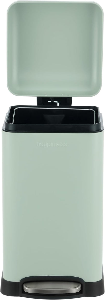 happimess Betty Retro Mini 3.2 Gal Step Trash Can, Pistachio Gelato | Soft-Close Lid, Removable Liner, Iron, Hands-Free Pedal, Satin Finish, Non-Skid Base, Built-In Damper, Modern, Minimalistic