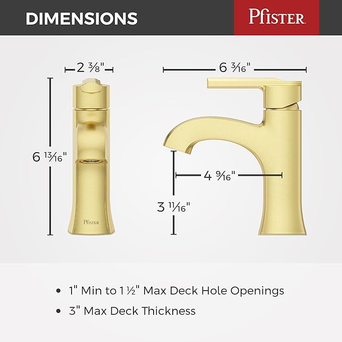 Pfister Vaneri Bathroom Sink Faucet, Single Control, 1-Handle, Single Hole, NSF Certified, Brushed Gold Finish, LF042VRIBG