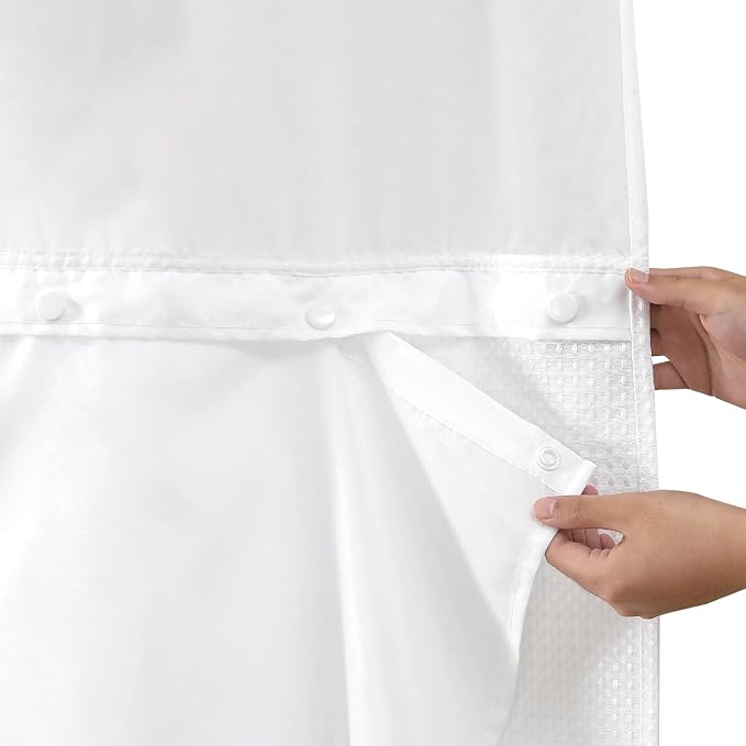 eachope 2 Pack Fabric Snap-in Shower Curtain Liner Replacement,Compatible with No Hook Shower Curtain with Snap in Liner, Removable & Water-Repellent,Machine Washable,70x66,White