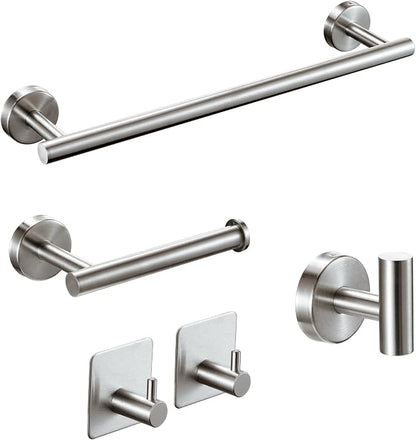 Brushed Bathroom Hardware Set, 5 Pieces Bathroom Accessories Set,Stainless Steel 16 Inch Bath Towel Bar Set Wall Mounted,Robe Towel Hooks, Toilet Paper Holder,Towel Racks for Bathroom SP-60008-2