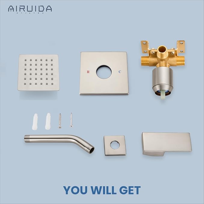 Airuida Shower Faucet Set,4 Inch Shower Valve Kit,Brushed Nickel | Male Threads,Rough-in Valve Shower Trim Kit,Single Handle Control Shower Set
