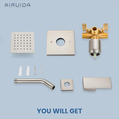 Airuida Shower Faucet Set,4 Inch Shower Valve Kit,Brushed Nickel | Male Threads,Rough-in Valve Shower Trim Kit,Single Handle Control Shower Set